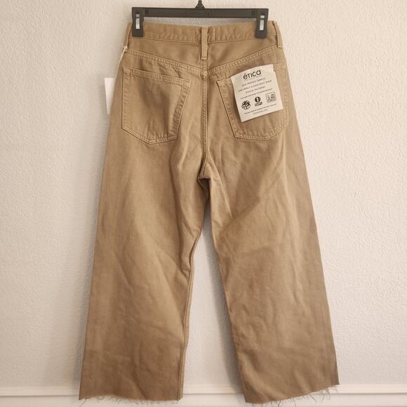 Etica Women's Sz 2/26 Devon Wide Leg Crop Nomad/Tan Raw Hem Ethically Made Pants - Picture 4 of 5